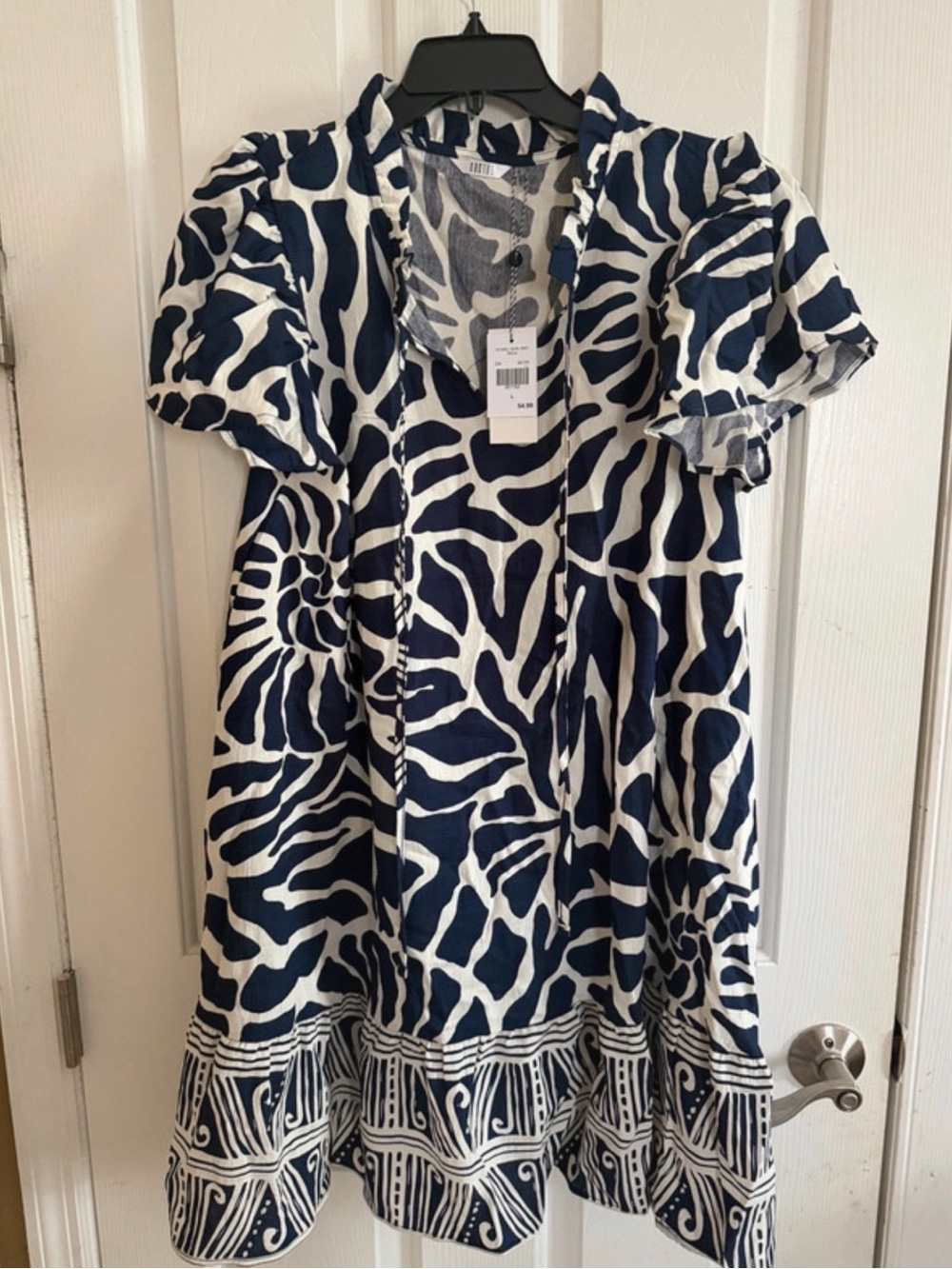 Navy and White Shell Swirl Print Dress